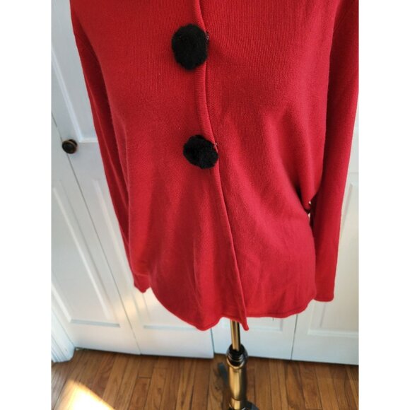 Vintage Y2k Red/Black Cardigan Faux Fur Collar M Party Festive Retro Christmas - Picture 4 of 8